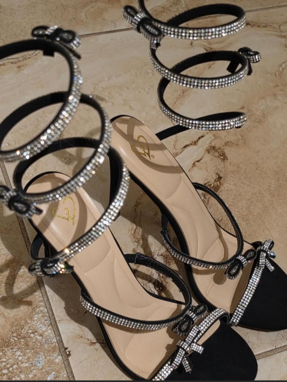 Windsor Black Rhinestone Spiral Strap Heels